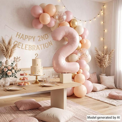 Baby Pink Number 2 Balloon 40 Inch, Pastel Rose Foil Theme Party Supplies | - Image 7