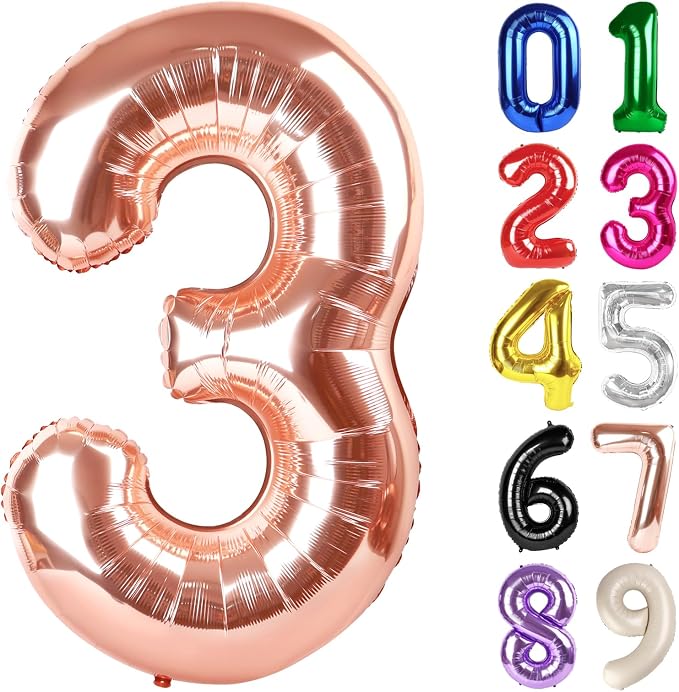 3 Balloon - Rose Gold Birthday Number Balloons, 40 Inch Party Decorations | by ALPHADELTAPI