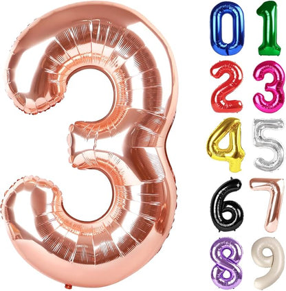 3 Balloon - Rose Gold Birthday Number Balloons, 40 Inch Party Decorations | by ALPHADELTAPI