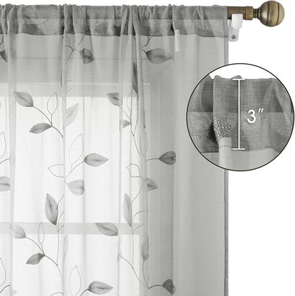 HOMEIDEAS Grey/Gray Sheer Kitchen Curtains 52 x 54 Inch Length 2 Panels - Image 3
