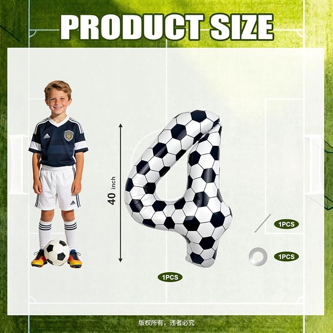40 Inch Soccer Number 4 Foil Balloon, Soccer Birthday Party Decorations | - Image 2