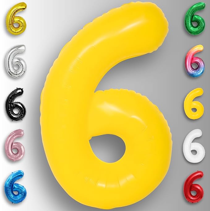 Yellow Number Balloon 6 Mylar Foil Macaron Balloons 40 inch - Image 6