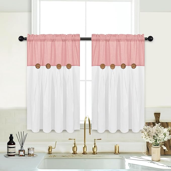 Farmhouse Kitchen Curtains 36 Inch Length, Rustic Cotton Linen Tier Curtains - Image 2