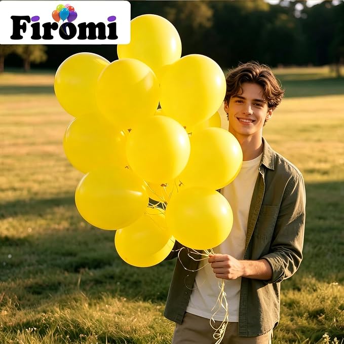 Firomi Matte Latex Yellow Balloons 12-inch 100 Pack | Big Helium Round Yellow - Image 4