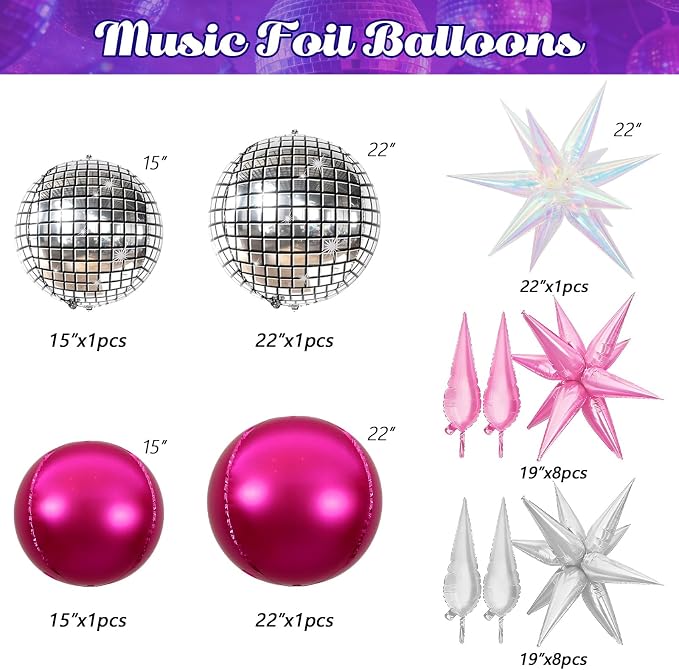 JOGAMS 172Pcs K-Pop Music Balloon Arch Kit, Metallic Silver Purple Pink - Image 3