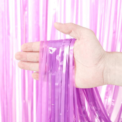 Voircoloria Pastel Purple Foil Fringe Backdrop Curtains, 3 Pack | Tinsel - Image 2