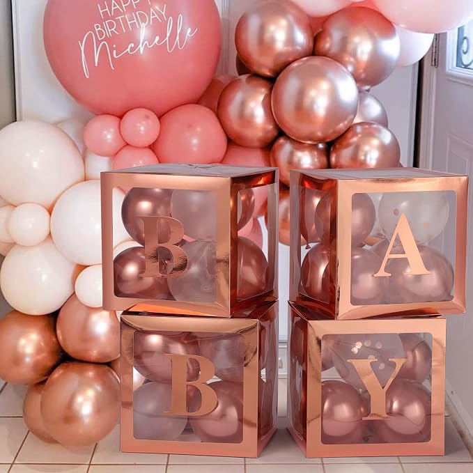 Voircoloria Balloon Boxes with Letters Gift Box, Rose Gold, 4 Clear Boxes | - Image 5