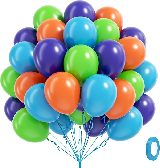 60pcs 12inch Blue and Orange Balloons by Leraqertra