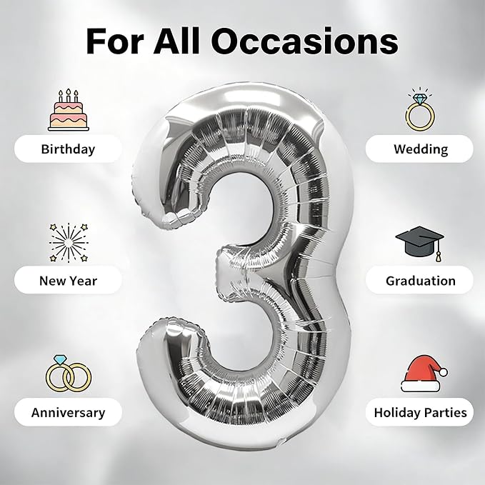 Number Balloons Silver Party Balloon - Image 5