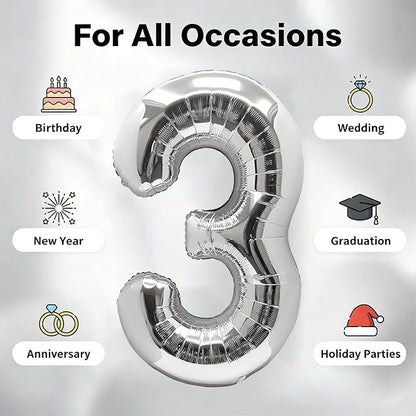 Number Balloons Silver Party Balloon - Image 5