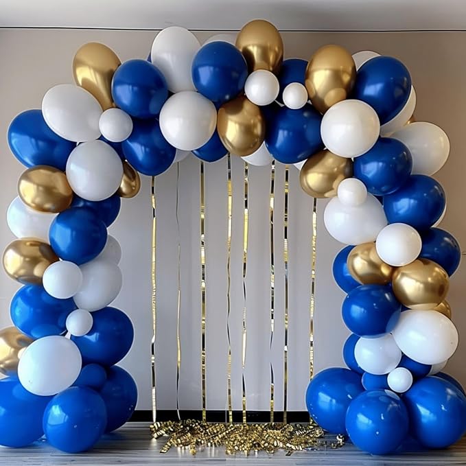 188pcs Royal Blue White Gold Balloon Garland Arch Kit - Image 6