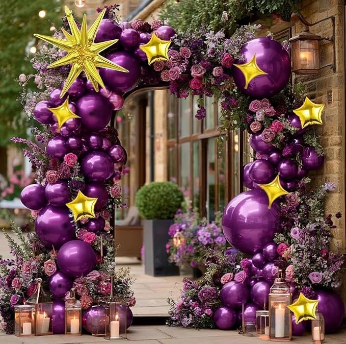 Dark Purple Balloon Arch Double Stuffed Metallic Purple Balloon Garland | by Captank