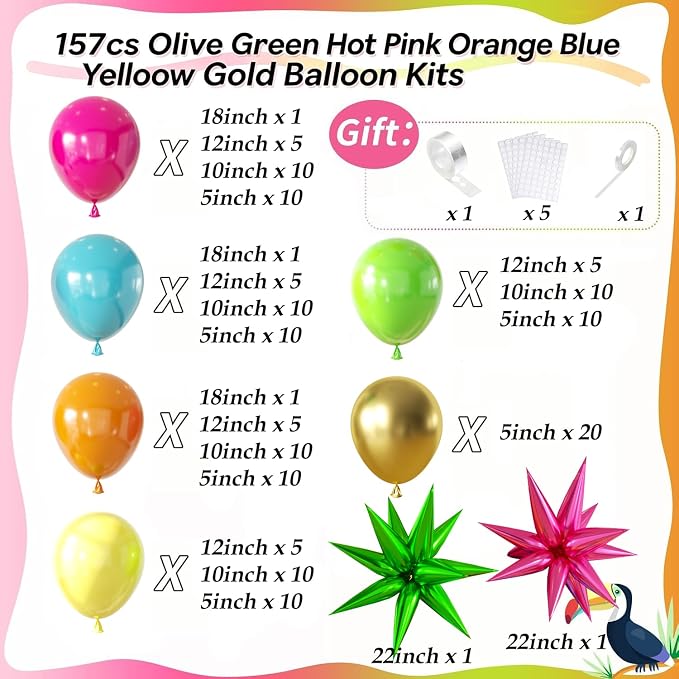 157PCS Flamingo Tropical Luau Balloons Arch Garland Kit, Olive Green Hot Pink - Image 2