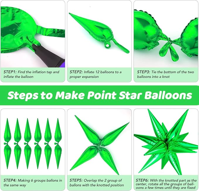 72 PCS Green Star Balloons, Big 26 Inch Explosion Star Foil Balloons, 12 Point - Image 7