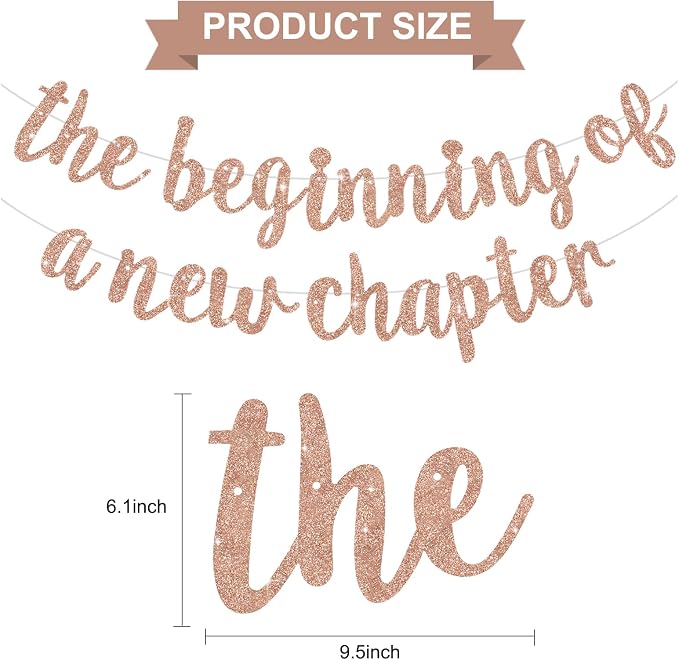 BEISHIDA Rose Gold Pre-Strung Glitter The Beginning of A New Chapter Banner | - Image 3