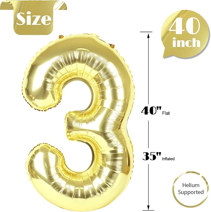 Champagne Gold Number 3 Balloon 40 Inch - Image 5