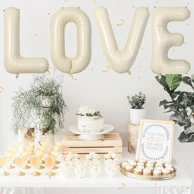 Biapian 40 Inch Love Letter Balloons, Cream Foil Balloons Big LOVE Balloons - Image 4
