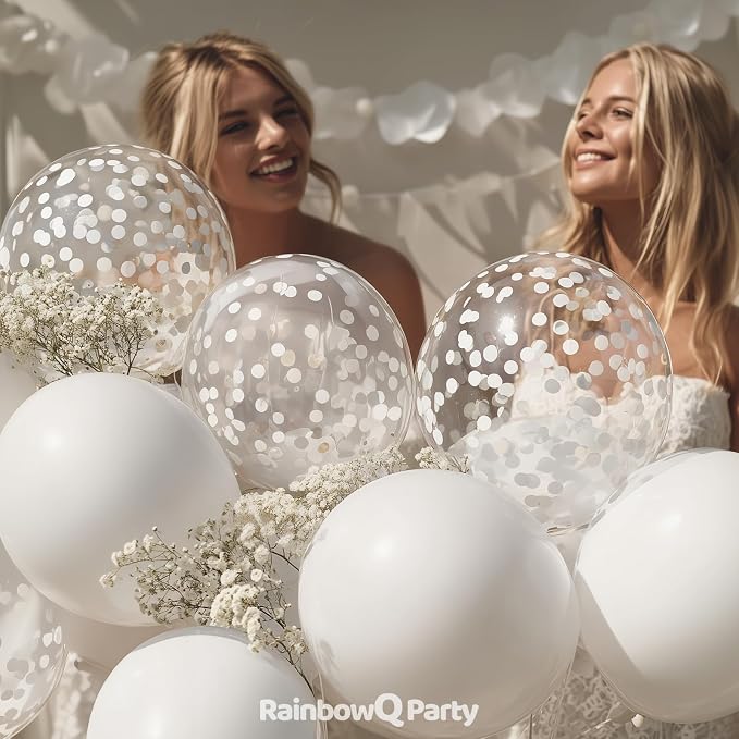 RainbowQ White Balloons 55Pcs 12 Inch Confetti Latex Helium Party Balloon | - Image 4