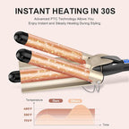 Three Barrel Curling Iron 1.1 Inch for Soft Mermaid Waves, AIMERVO Hair Crimper 15 Adjustable Heat Settings with LCD Temperature Display, Tourmaline Ceramic Deep Waver Includes Heat Resistant Glove