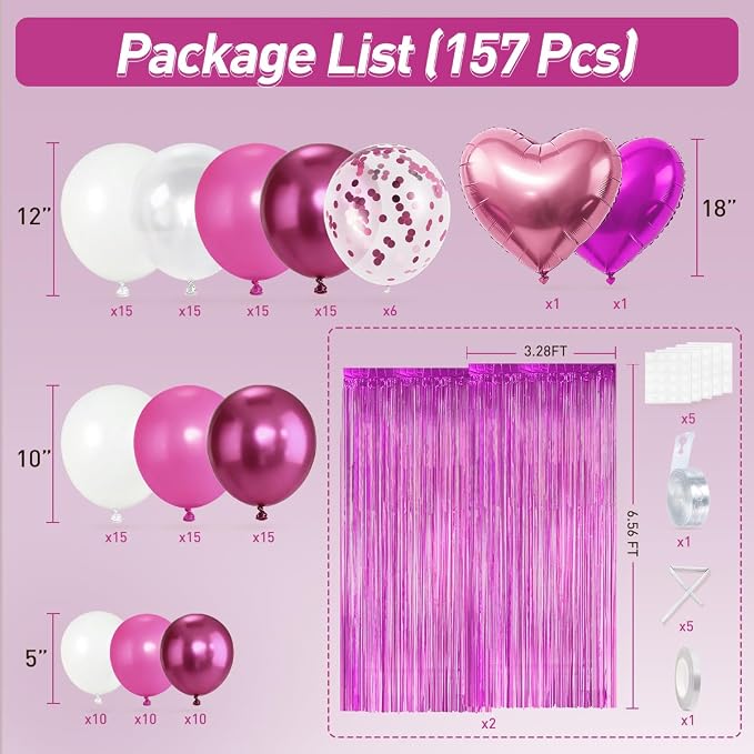 Hot Pink White Balloons Garland Arch Kit - Image 2