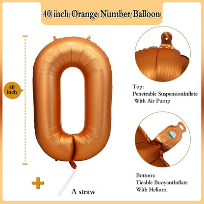 40 inch Orange Number 0 Balloon Birthday Party Decorations | Giant Foil - Image 2