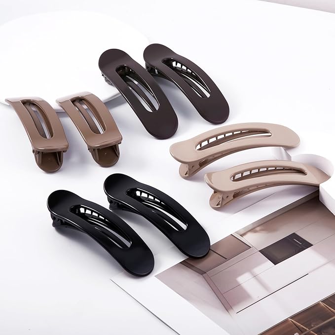 8 Pcs Large Lay Flat Claw Clips for Women French Side Slide Barrettes for Thin Fine Hair Rectangle Alligator Hair Accessories,Bright Black Brown