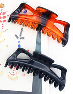 Large Hair Claw Clips for Long Thick Hair Women 5 Inches Big Plastic Claw Clamps 2pcs In Set Hair Accessories Clips (Butterfly-Black+Amber)