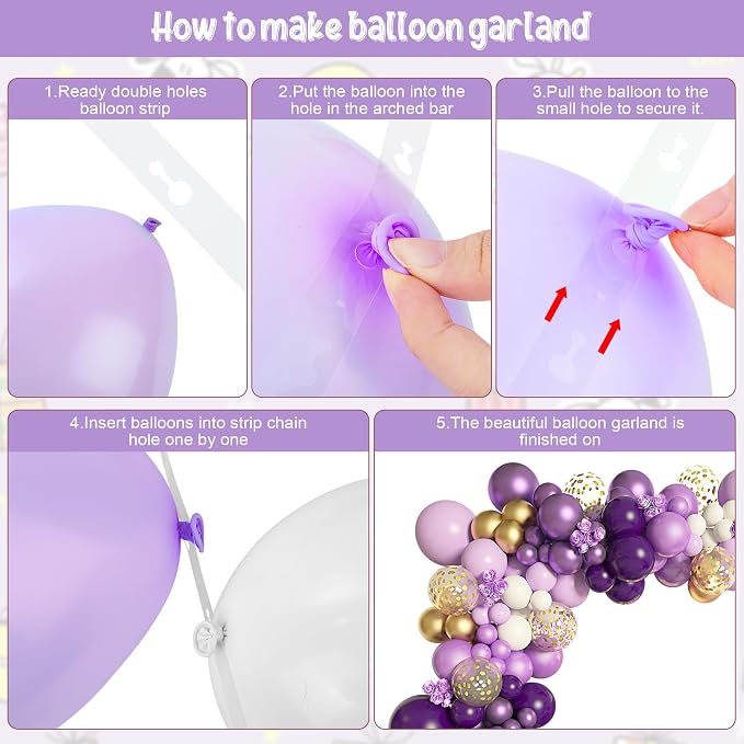 Amandir 150Pcs Purple Balloons Garland Arch Kit | Light Pastel Purple Gold - Image 4