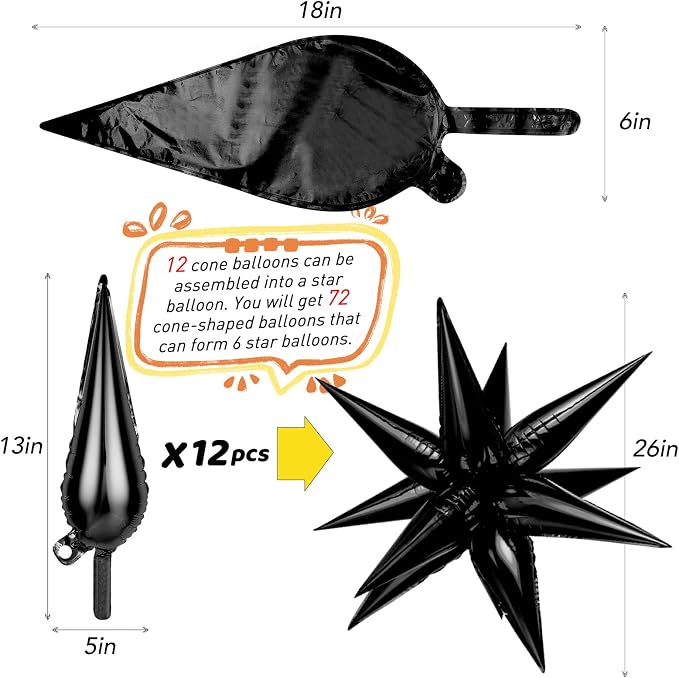 Black Star Balloons, Spike Cone Mylar Balloon - Image 7