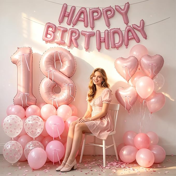 81Pcs Pink Happy 18th Birthday Decorations - Image 6