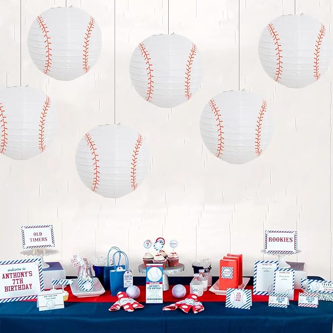 BEISHIDA 8Inch Baseball Paper Lanterns 12Pack Hanging Round Chinese Lantern | - Image 4