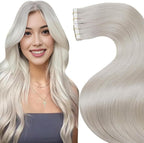 LaaVoo Hair Extensions Tape in Platinum Blonde Tapes in Extensions 22 Inch Invisible Tape ins Human Hair Extensions Real Seamless Hair 20pcs 50g