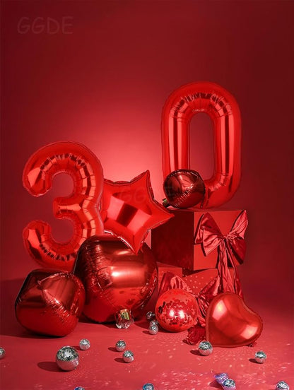 40 Inch Red Number Balloons 30 Foil Balloon 30th Birthday Party Decor 10Pcs | - Image 3