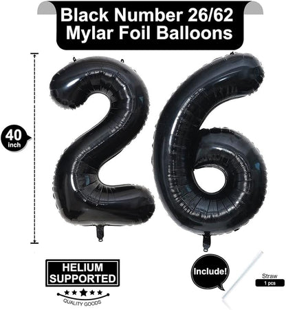 40 Inch Black 26 Number Balloons Giant 26 or 62 Balloons Black Birthday - Image 2