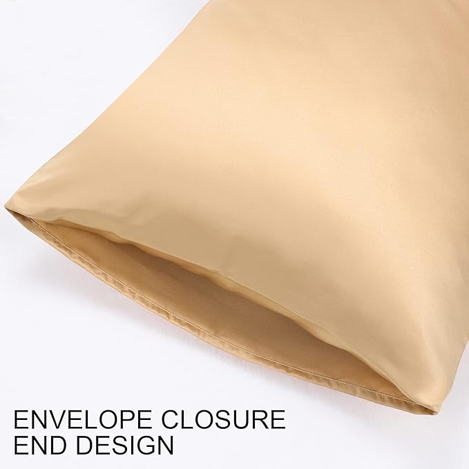 uxcell 2 Pack Silk Satin Pillowcase for Hair and Skin, Cool, Silky, Soft Breathable Pillow Cases Queen Size 20x30 Inch Sateen Pillowcase Caramel with Envelope Closure
