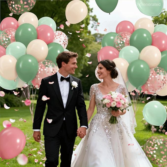 Green and Pink Balloons, Sand White, Rose Gold, 12 Inch | Sage Green Latex - Image 5