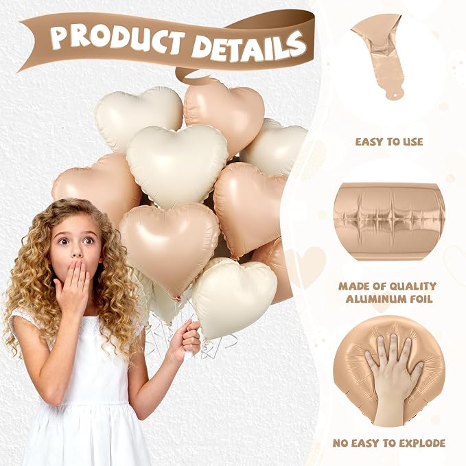 Cream Apricot Heart Balloons, 18 Inch Nude Neutral Balloons Helium - Image 3