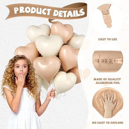 Cream Apricot Heart Balloons, 18 Inch Nude Neutral Balloons Helium - Image 3