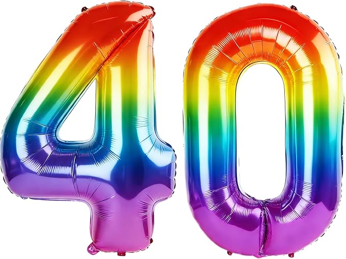 40 Inch Number 40 Balloons for 40th Birthday Party Decorations, 0-100 Rainbow by FOBELEC