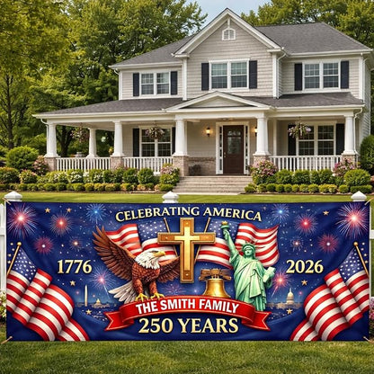 Personalized 250 Years of Freedom USA Banner 1776-2026, Patriotic American by LOVELYPOD
