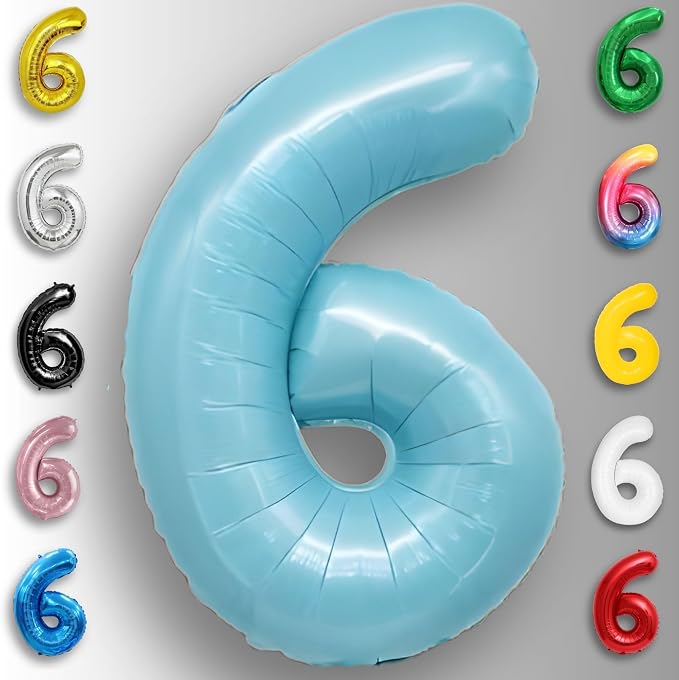 Candy Blue Number Balloon 6 Mylar Foil Balloons 16 Inch - Image 6