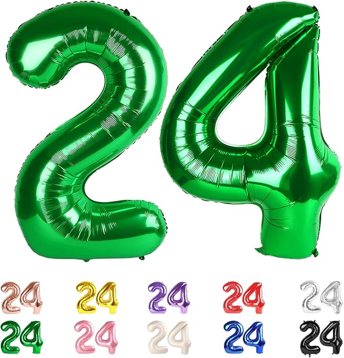 Number 24 Balloon 40Inch for 24 Year Old Birthday Decorations, Dark Green | by Mluchee