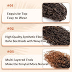 Drawstring Ponytail for Women 24 inch Boho Braids with Long Wavy Hair Ponytail Extension Clip in Synthetic Hair Extensions Ponytail for Daily Use (T1B/30#, 24 Inch)