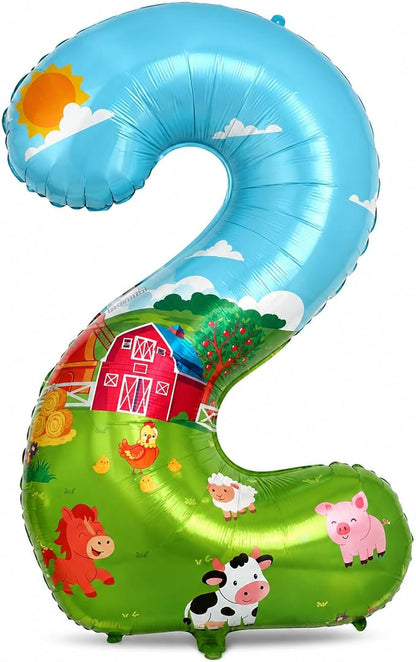 40'' Farm Number 2 Balloon, Farm Animal Birthday Decorations, Farm Barnyard 2nd by Lcoor
