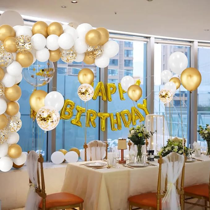 90Pcs White and Gold Balloons Set, 12Inch Gold Balloons | Gold and White - Image 4