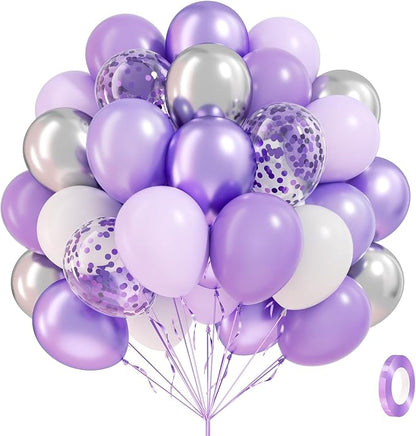 60pcs Purple and Silver Balloons 12inch by BAUANOOY