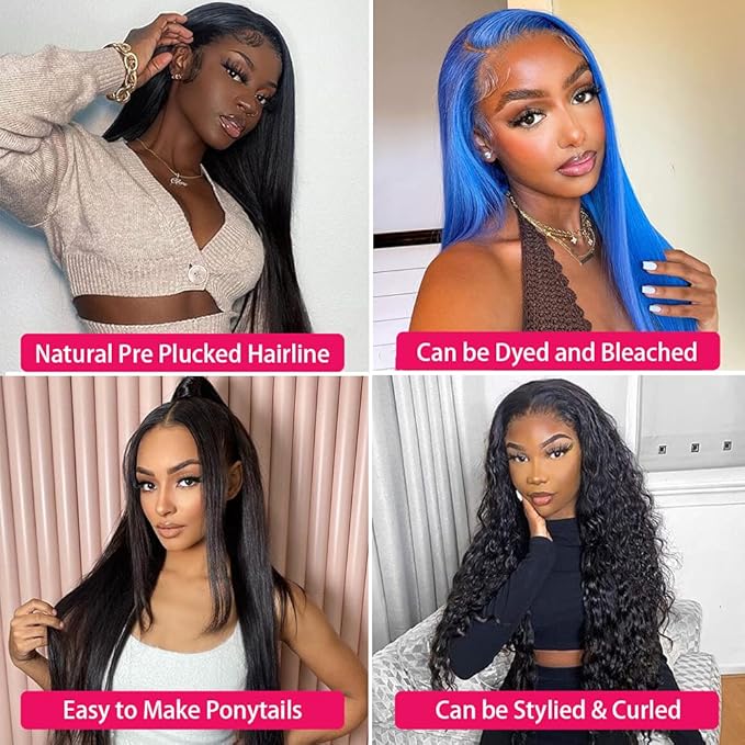 sdamey 360 Straight Lace Front Wigs Human Hair HD Transparant Full Lace Wigs For Women 200 Density Wigs Human Hair Pre Plucked With Baby Hair 12A Brazilian Virgin Hair Natural Color 20inch