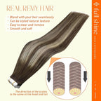 Full Shine Tape in Hair Extensions Human Hair Color 2/60/2 Balayage Brown And Blonde Natural Straight Hair Extensions Tape in 20 Inch Invisible Seamless Skin Weft 50Gram for Women 20Pcs