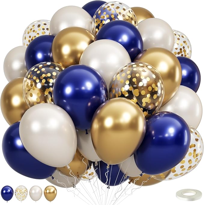 Navy Blue and Gold Balloons, Fathers Day Balloons 50pcs Navy Blue Double by Togvu