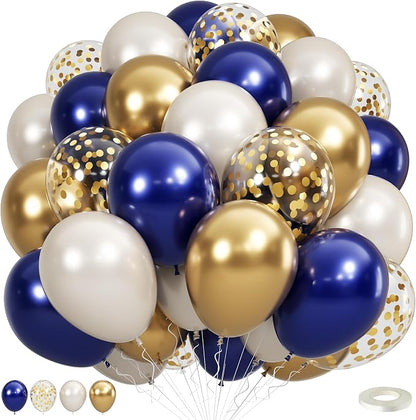 Navy Blue and Gold Balloons, Fathers Day Balloons 50pcs Navy Blue Double by Togvu